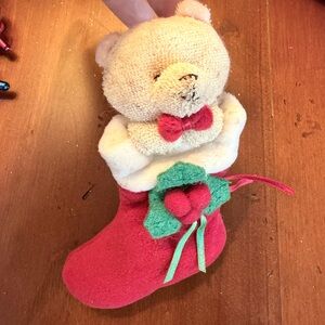 Vintage ornament Red Christmas Stocking with Bear Plush